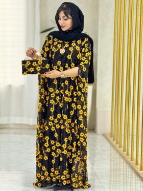 عبایه مجلسی طرح گل زرد